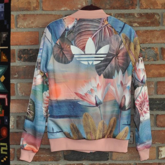 ADIDAS Originals Trefoil LOGO Floral Water Lily Curso D’agua Track Jacket XS - Picture 3 of 4